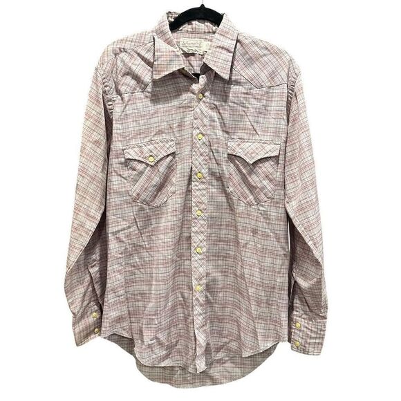 Vintage Wrangler Men's Plaid Western Pearl Snap Shirt Long Sleeve Size 16 - Picture 1 of 4